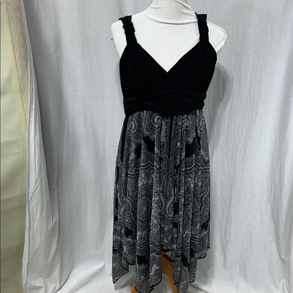 Olivia Matthews Black and Gray Paisley High-Low Dress